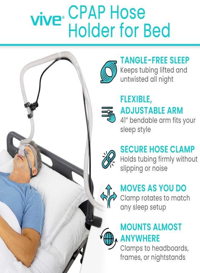 Vive CPAP Hose Holder for Bed - CPAP Hose Hanger with Clamp - CPAP Stand Tubing Holding Accessories Prevent Tube Leakage and Tangle - BiPAP, C-Pap Mask, Sleep Apnea Hose Lift Clamp Height Adjustable - Image 2